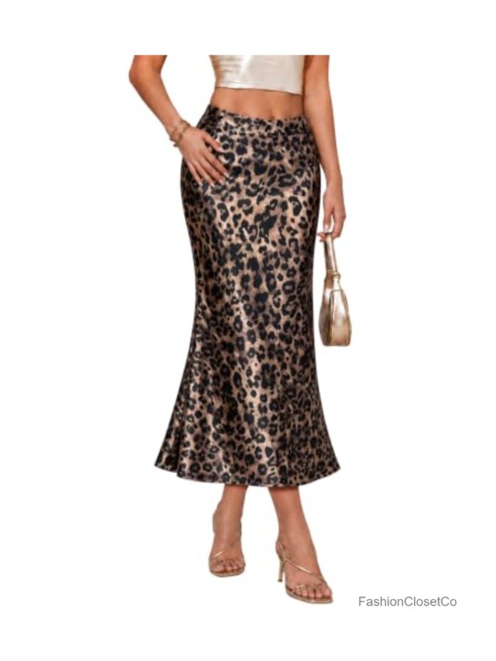 Women's Satin Midi Skirt A-Line High Waist Elastic Flowy Long Skirt